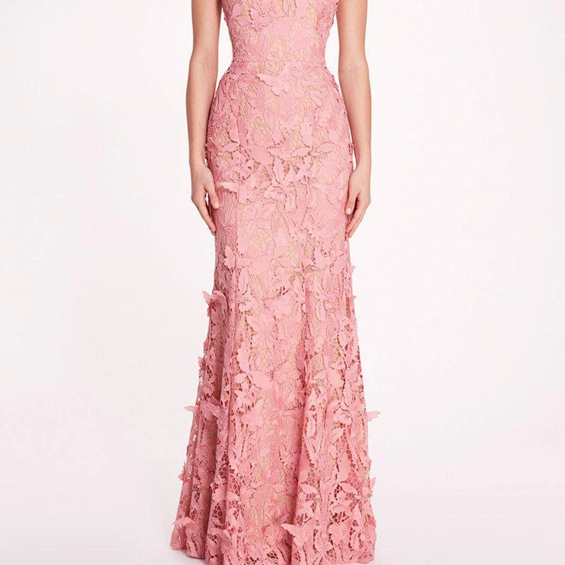 knee length dresses for ladies Blush Pink One Shoulder Two Strap Chiffon Gown main image 1