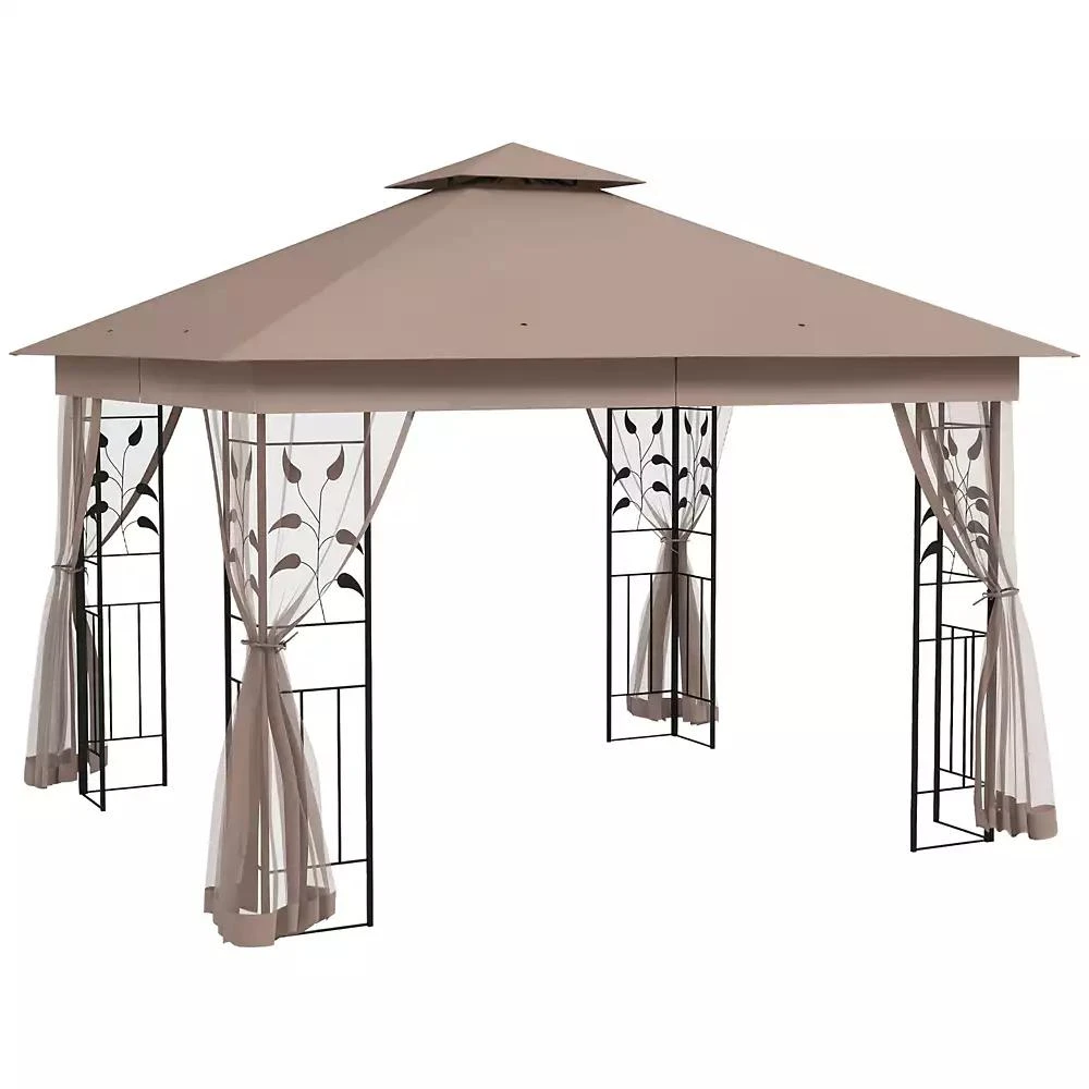 Outsunny 10
 x 11.5
 Metal Patio Gazebo with Double Canopy and Decorative Tree Motifs