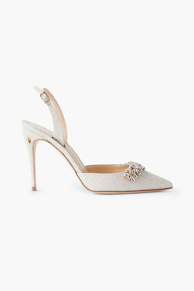 Jennifer Chamandi Vittorio 105 crystal-embellished glittered woven slingback pumps