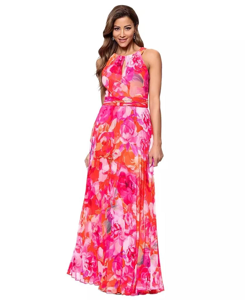 Shop Women's Petite Floral-Print Pleated Halter Gown on Sale at