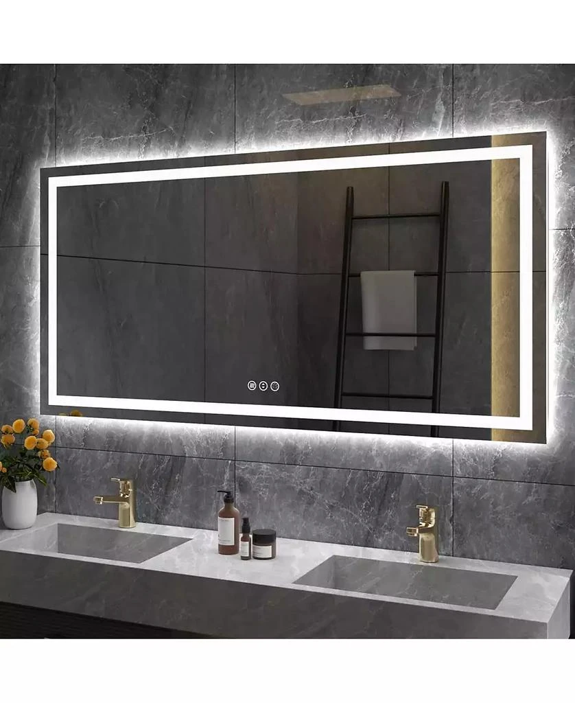Amorho LED Bathroom Mirror, 60" x 30" with Front Light and Backlit, Stepless Dimmable Wall Mount Mirrors, Anti-Fog, Shatter-Proof, Memory, 3 Colors Lihgting, LED Vanity Mirror(Horizontal/Vertical)