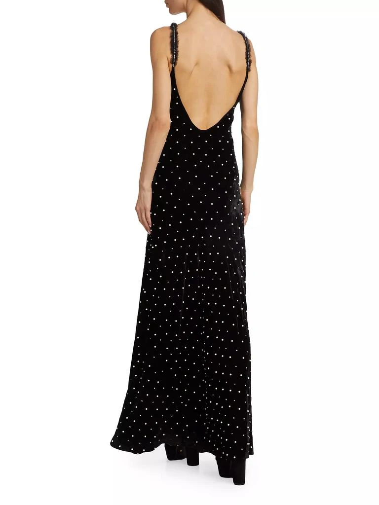 LoveShackFancy Aspen Rhinestone &amp; Imitation Pearl Velvet Maxi Dress 5