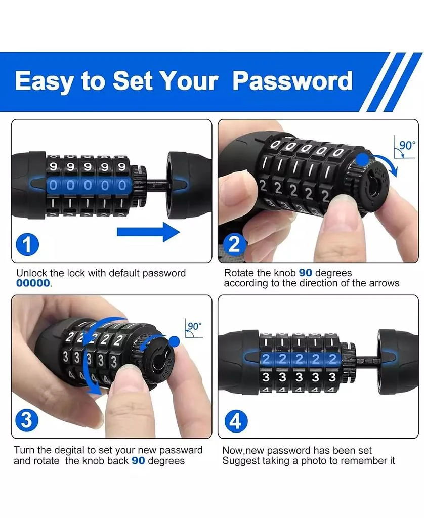 BATFOX Bike Lock, 5.6 Ft Bicycle Cable, High Security 5 Digit Resettable Combination Coiling Bike Lock, Ultra-Strong Anti Theft Cable with Bracket 6