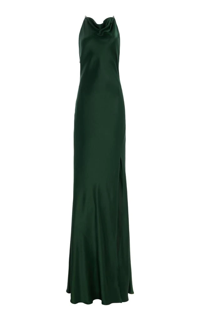 lapointe green dress LAPOINTE Satin Draped Neck Bias Dress