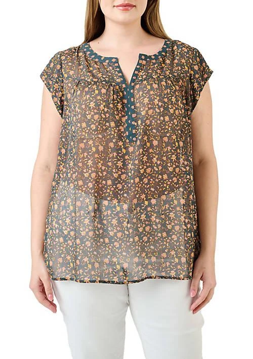 DR2 by Daniel Rainn By Daniel Rainn Floral Short Sleeve Top Plus Size 1