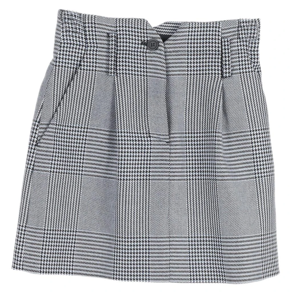 Maje Houndstooth Mini Buttoned A-Line Skirt in Grey Wool Tweed 1