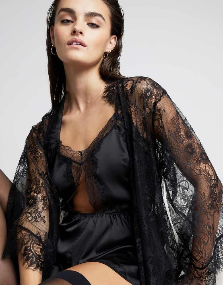 River Island River Island lace short robe in black 3