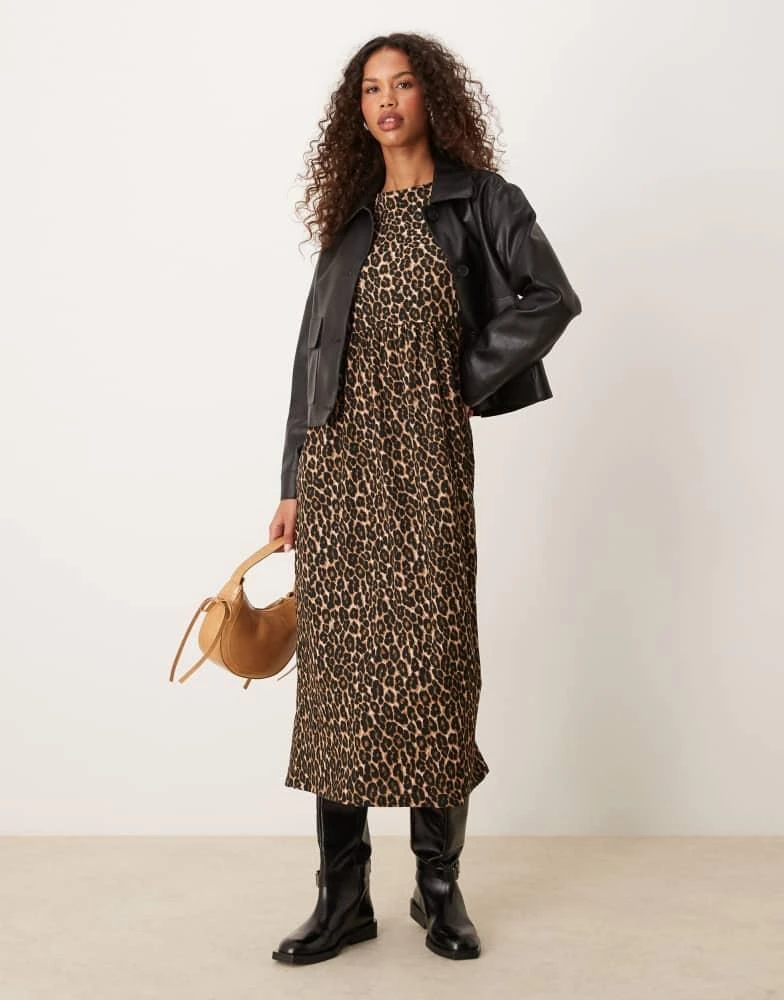 New Look New Look crinkle bow back smock midi dress in leopard print 1