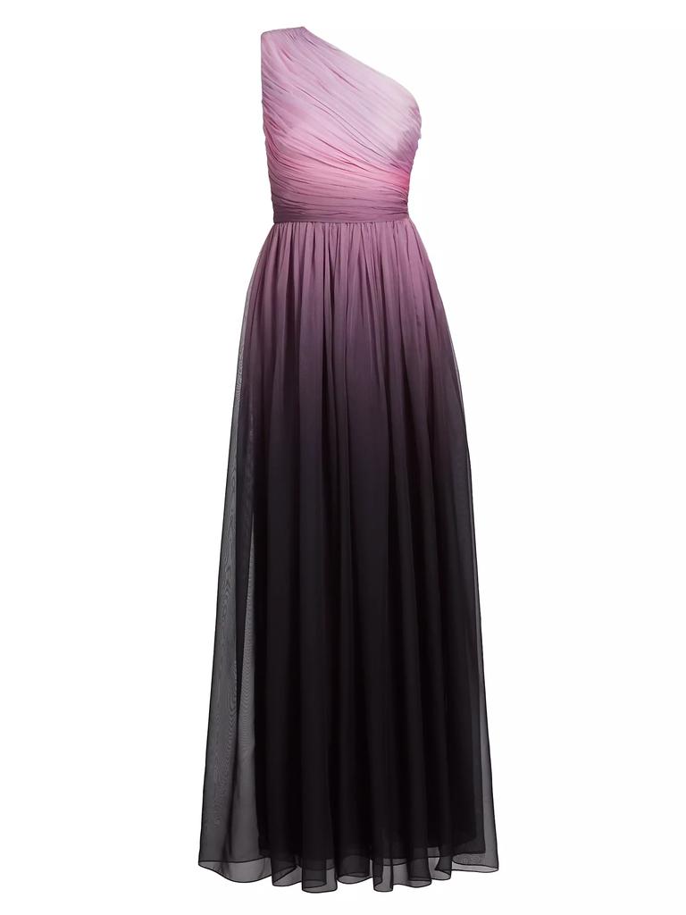 Pamella Roland One-Shoulder Ombré Chiffon Sleeveless Gown