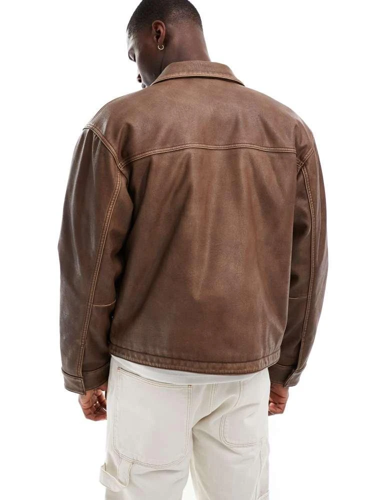 Abercrombie & Fitch Abercrombie & Fitch cropped zip front washed faux leather biker jacket in tan 4