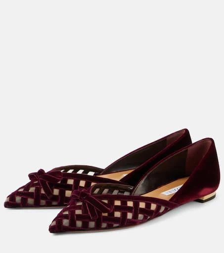 Aquazzura Romance D'Orsay velvet and mesh flats 4
