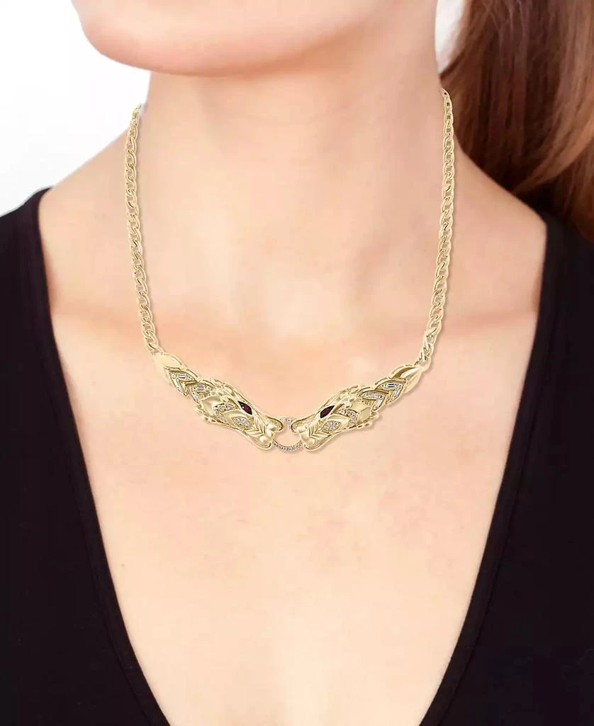 Effy EFFY® Diamond (1/3 ct. t.w.) & Ruby (1/10 ct. t.w.) Two Dragon Head 17" Statement Necklace in 14k Gold 2