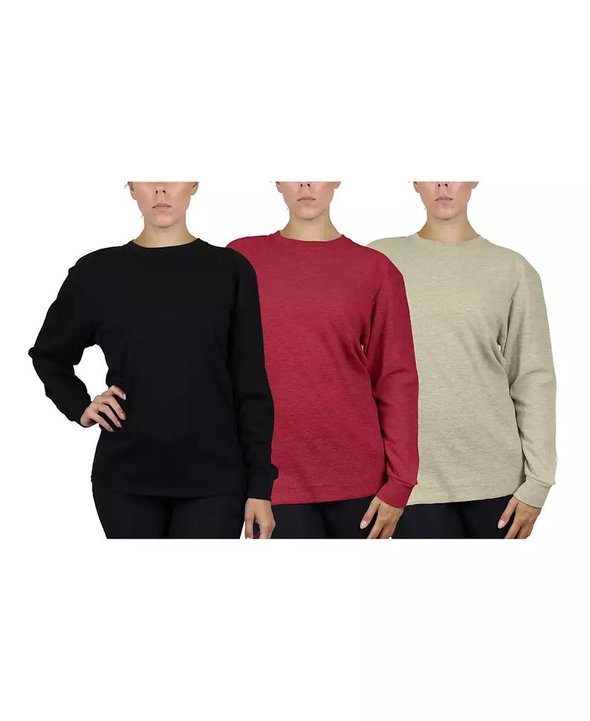 Galaxy By Harvic Women's Loose Fit Waffle Knit Thermal Shirt, Pack of 3