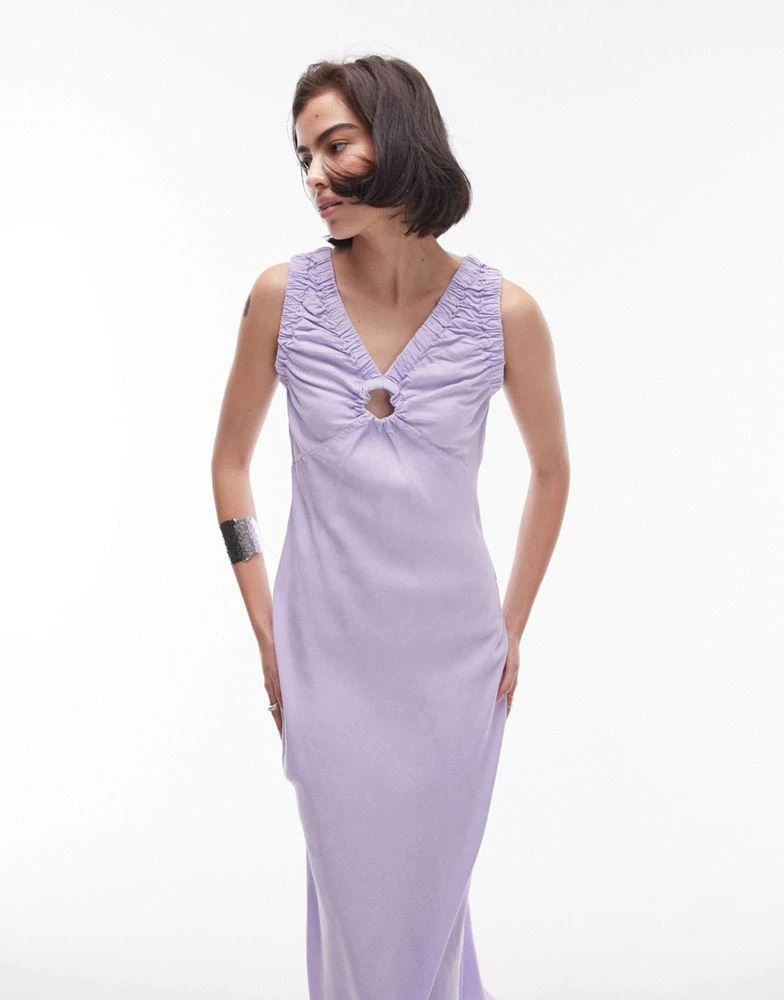 Topshop Topshop acid wash v neck key hole midi dress in lilac 2