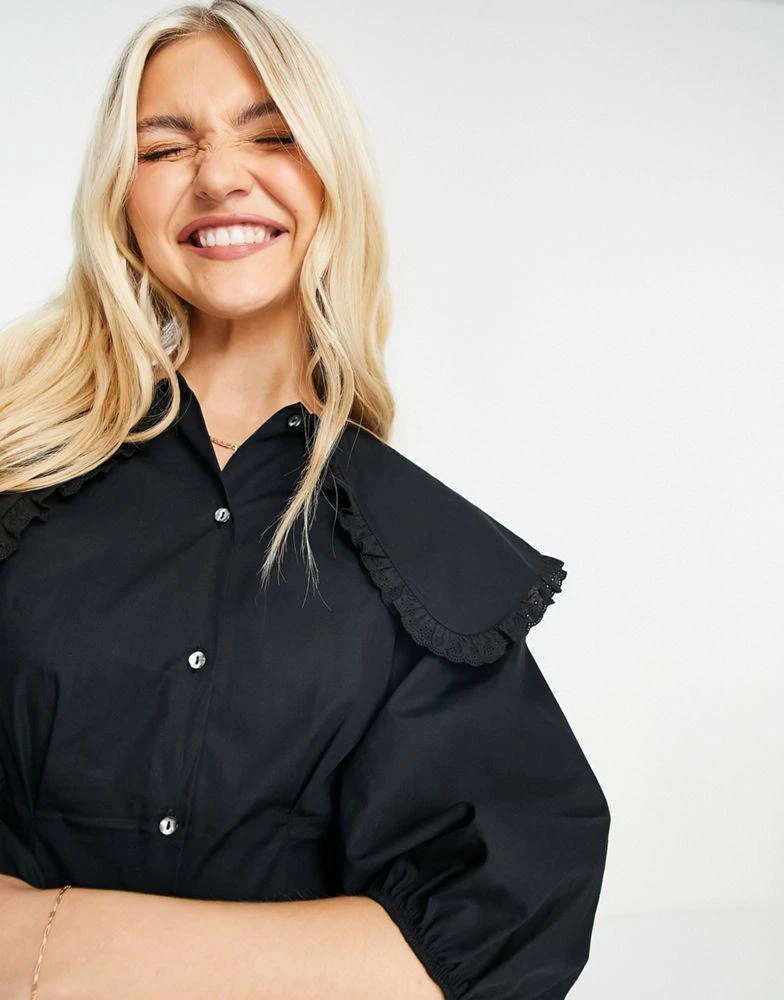Miss Selfridge Miss Selfridge oversized collar shirt in black 2