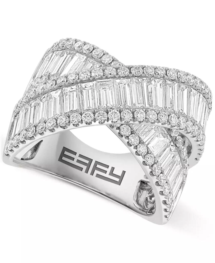 Effy EFFY® Lab Grown Diamond Baguette & Round Crossover Statement Ring (5-1/10 ct. t.w.) in 14k White Gold 1