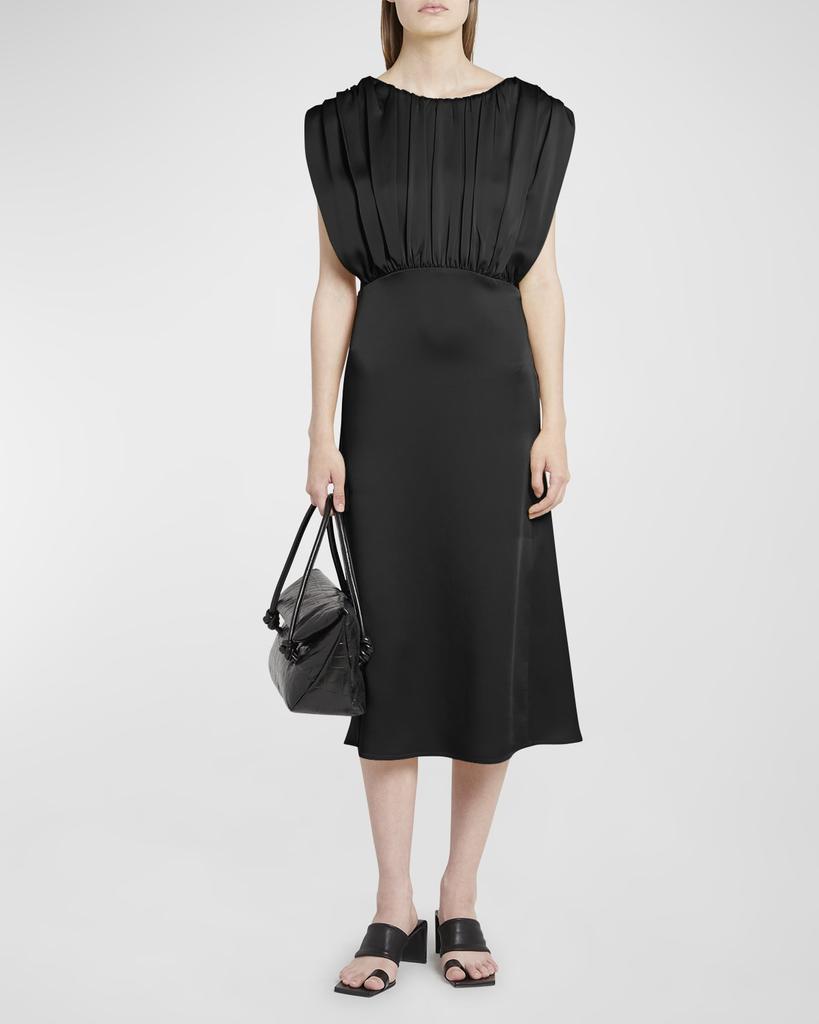 Jil Sander Satin Midi Dress with Pleating