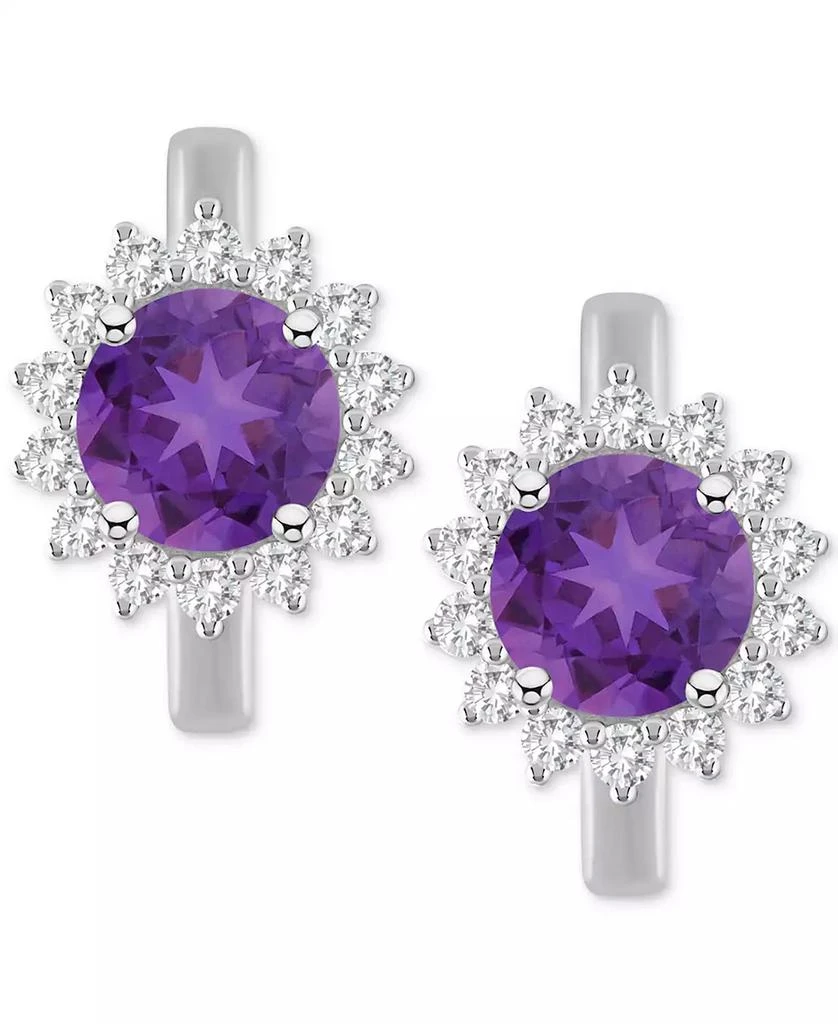 Macy
s Rhodolite Garnet (2-1/5 ct. t.w.) 
White Topaz (1/2 ct. t.w.) Halo Hoop Earrings in Sterling Silver (Also in Peridot, Blue Topaz, Amethyst 
Citrine)