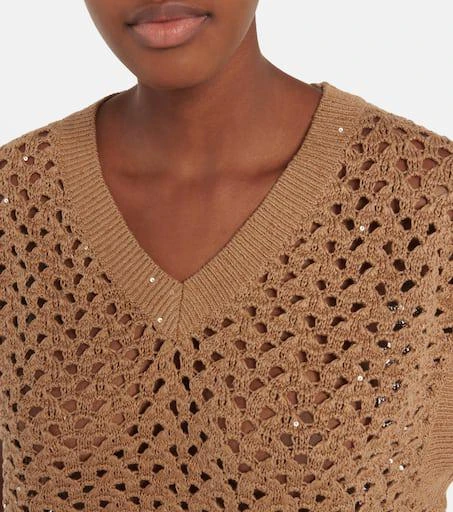 Brunello Cucinelli Open-knit cotton, linen and silk top 4