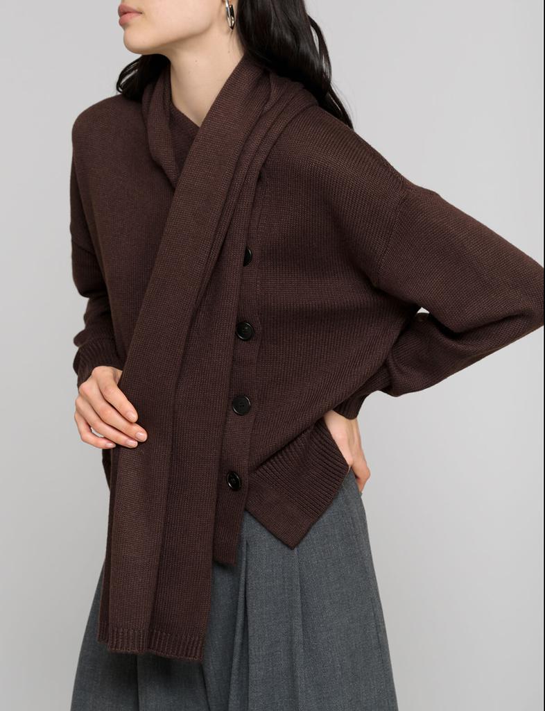 Pixie Market Brown Scarf Button Sweater