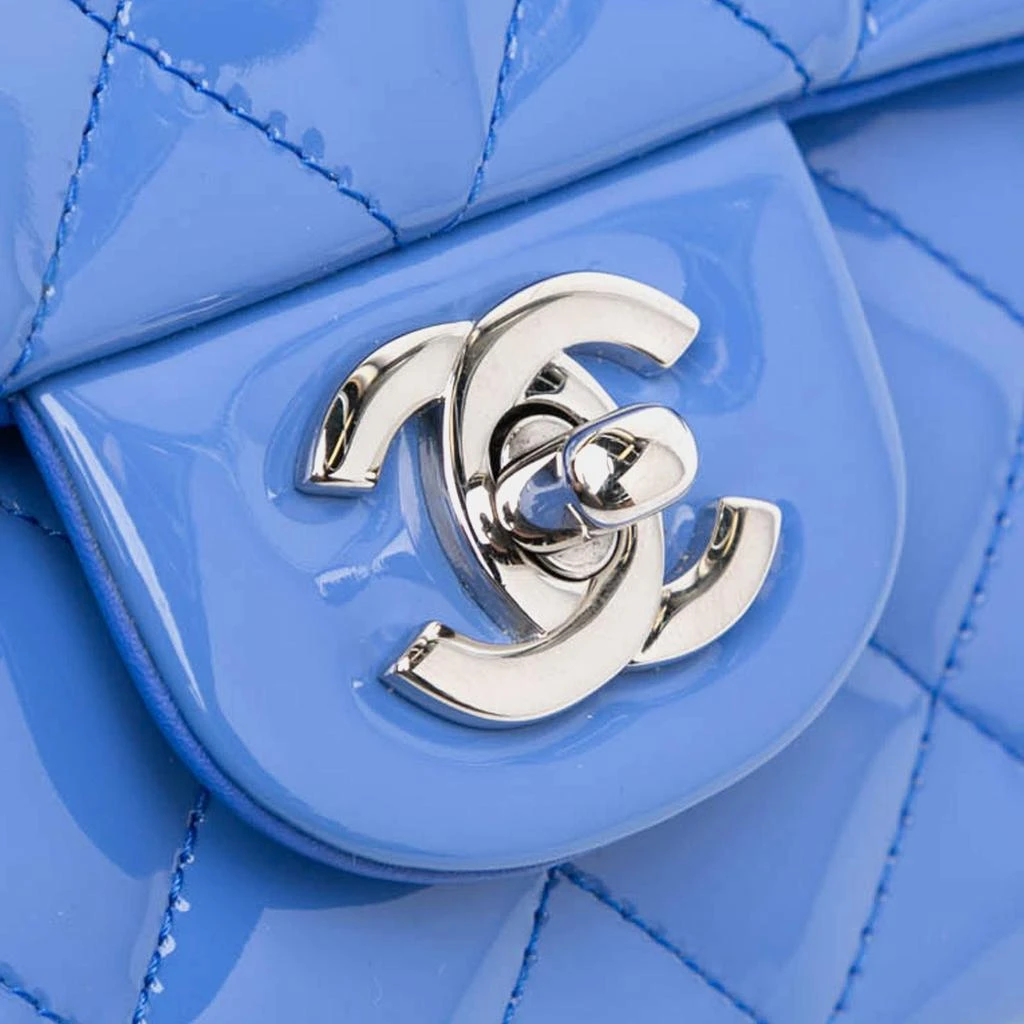 Chanel Chanel Blue Medium Classic Patent Double Flap Bag 4