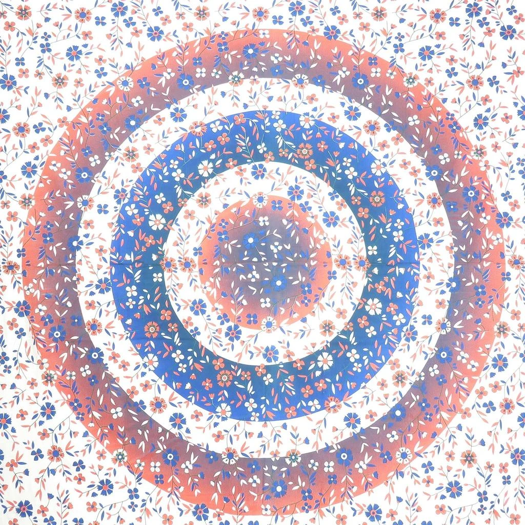 Hivvago 88" X 84" Blue White And Orange Floral Cotton Hanging Tapestry 4