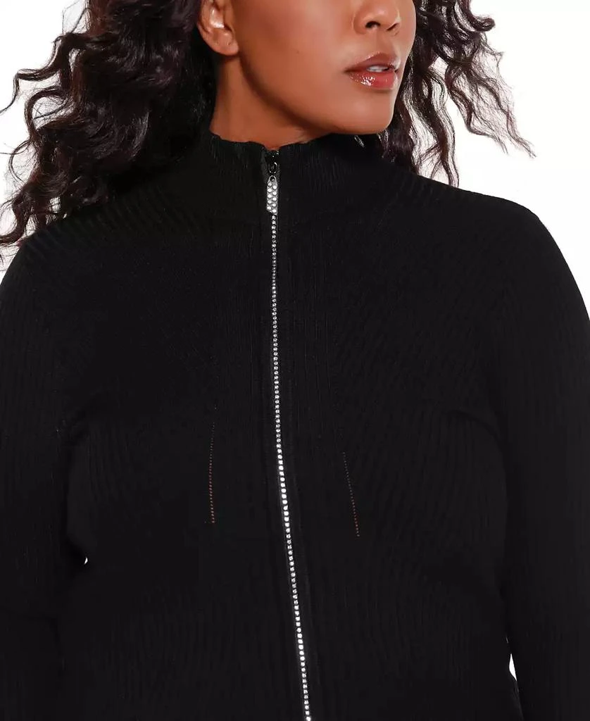 Belldini Black Label Plus Size Mock Neck Ribbed Zip Up Sweater 3