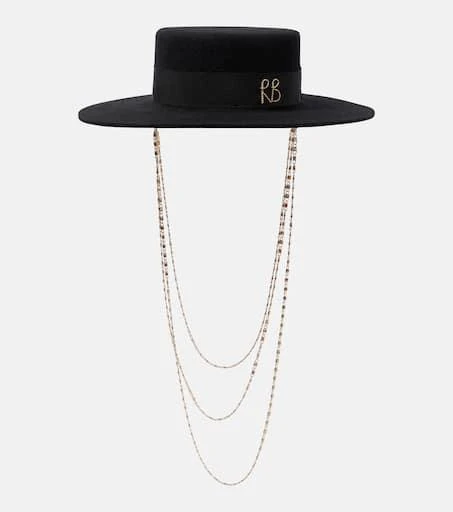 RUSLAN BAGINSKIY Chain-detail wool felt boater hat 1