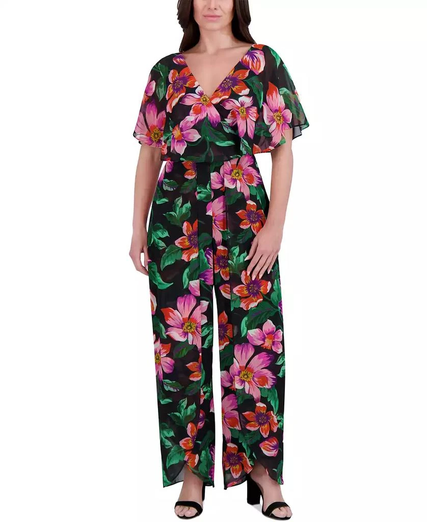 Kensie kenzie Women's Floral Chiffon Cape-Overlay Jumpsuit 1