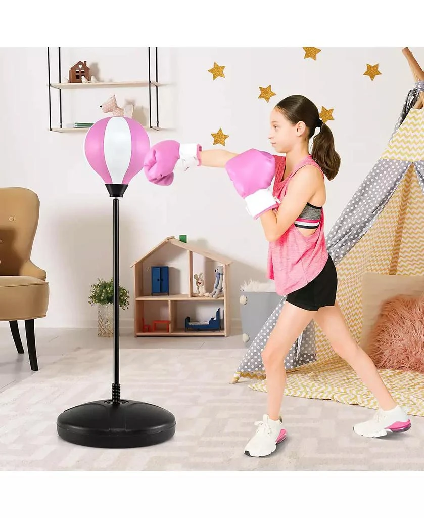 Costway Kids Punching Bag Toy Set Adjustable Stand Boxing Glove Speed Ball with Pump 4