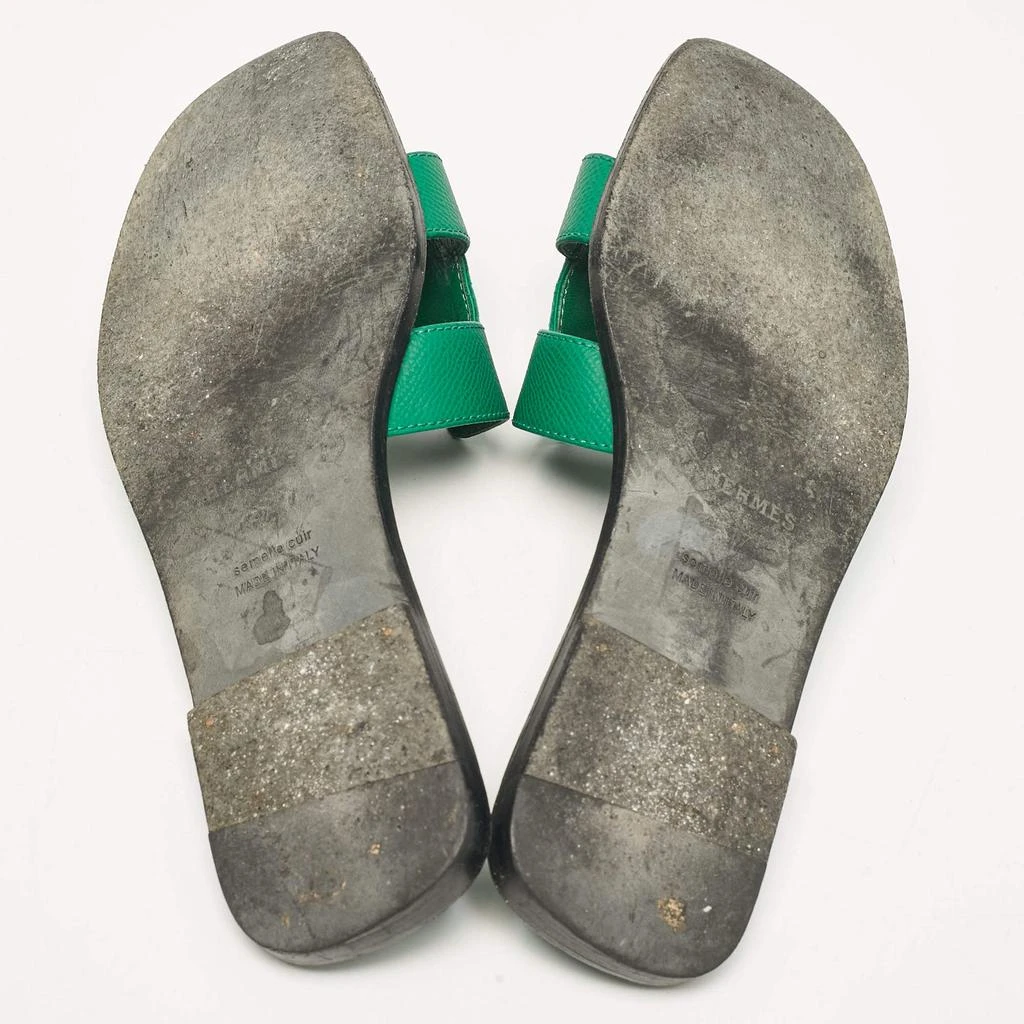 Hermes Hermes Green Leather Oran Slide Sandals Size 37 6