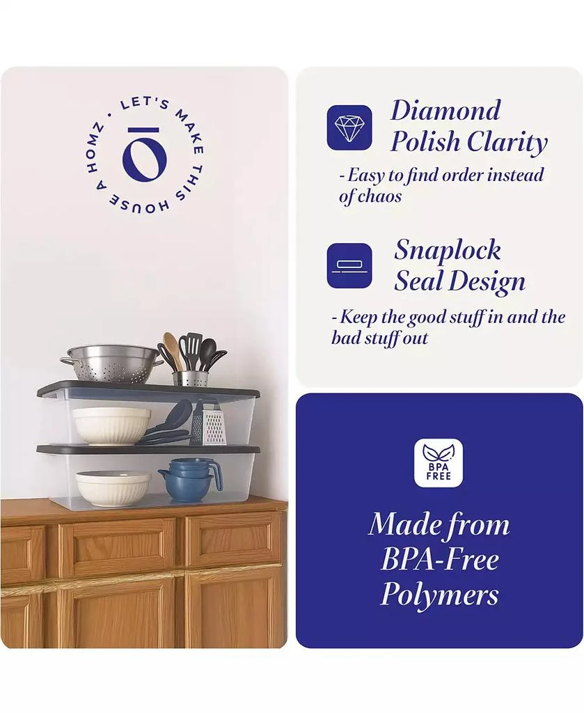 Homz 41 Quart Stackable Plastic Storage Containers with Snap-Close Lid, (2 Pack 3