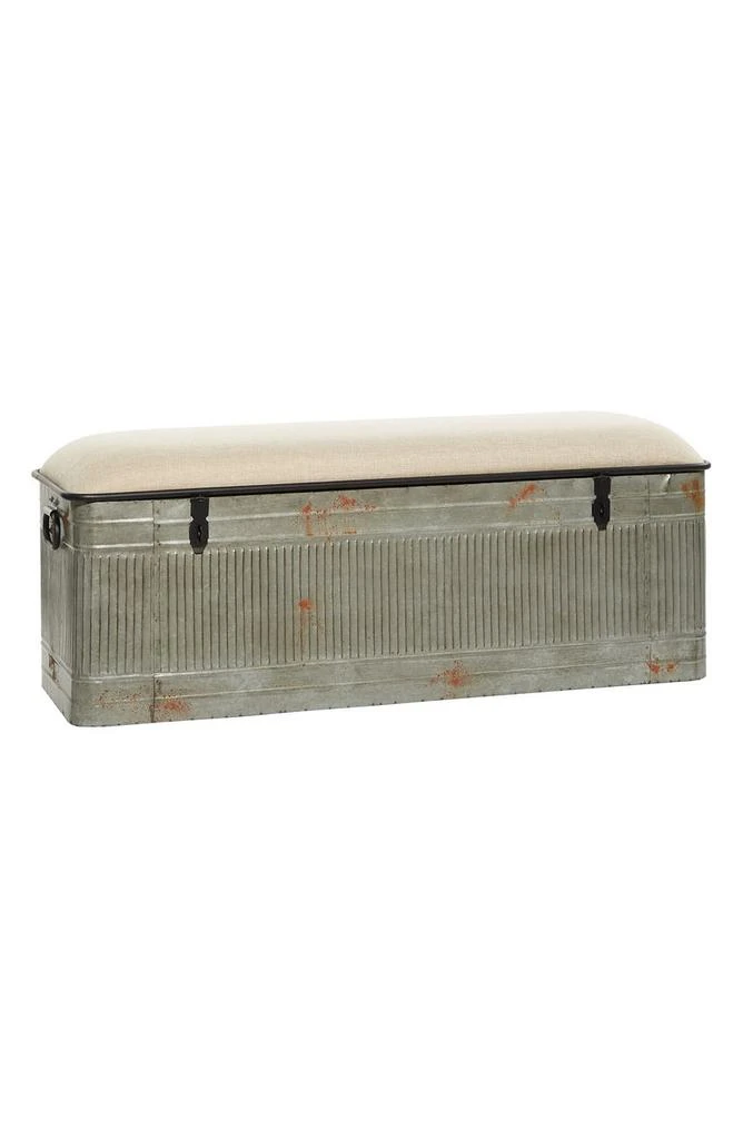 SONOMA SAGE HOME Gray Metal Galvanized Storage Bench with Cream Burlap Top 1