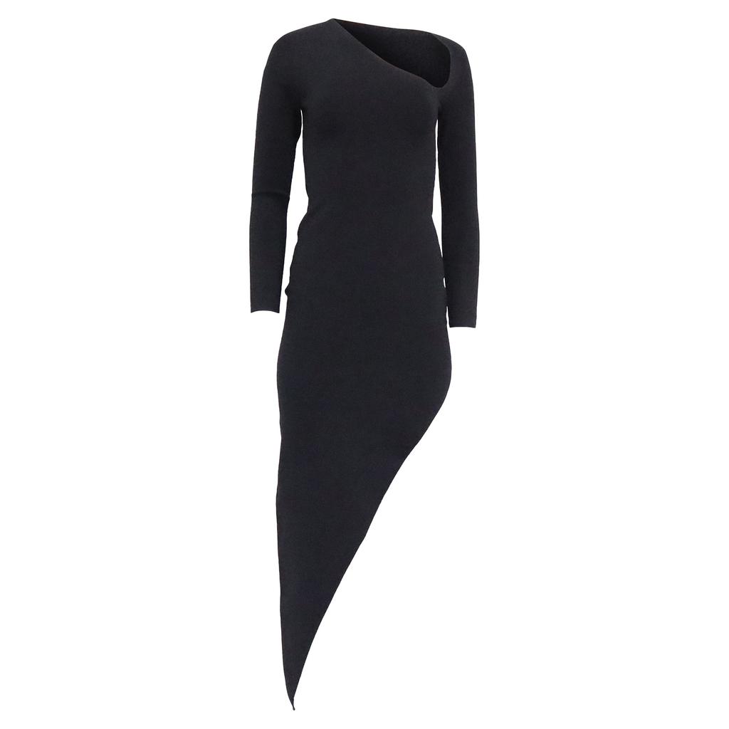 Shop asymmetric long-sleeve bodycon midi dress on Sale at