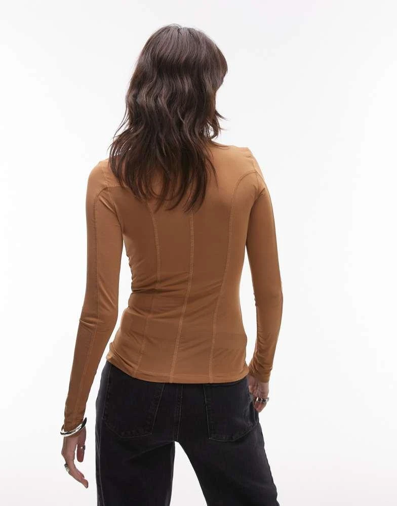 & Other Stories & Other Stories semi sheer jersey top with  mock neck and seam detail in light brown 4