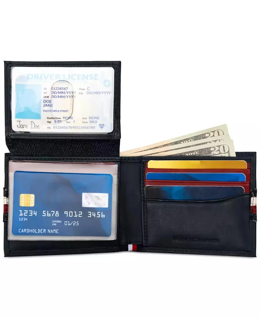 Tommy Hilfiger Men's Denim Stripe Overlay Leather RFID Passcase Wallet 6