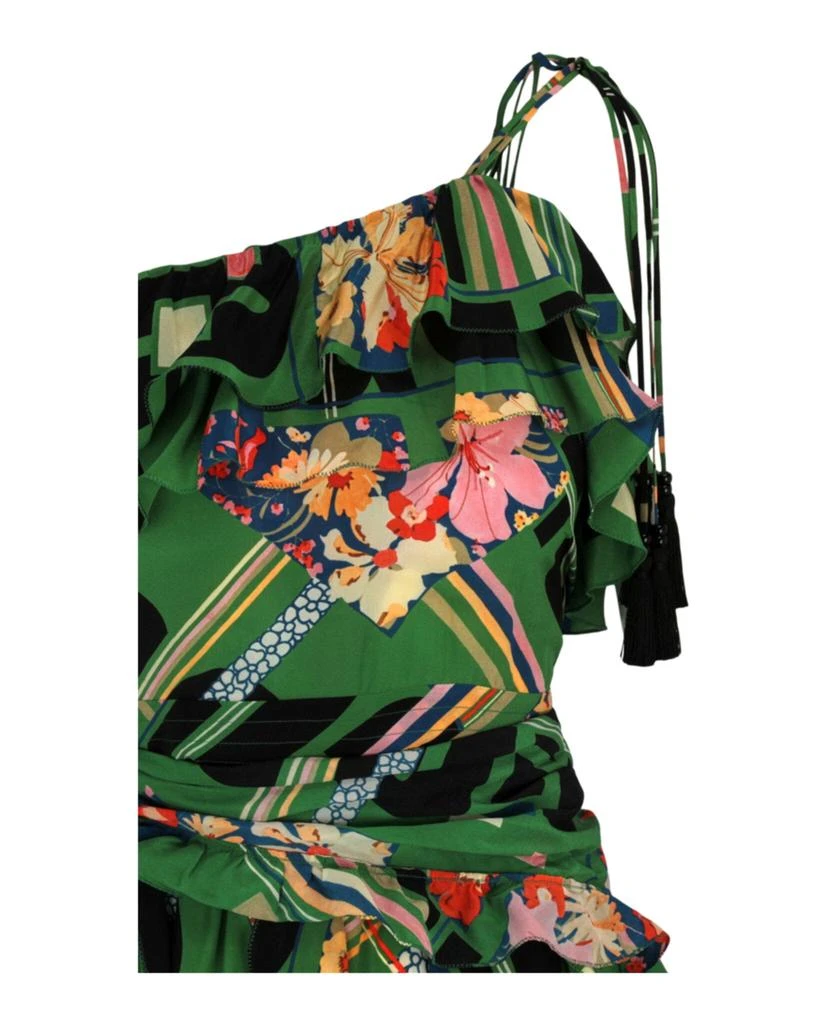 Gucci Floral Check-Print Ruffled Silk-Crepe Dress 3