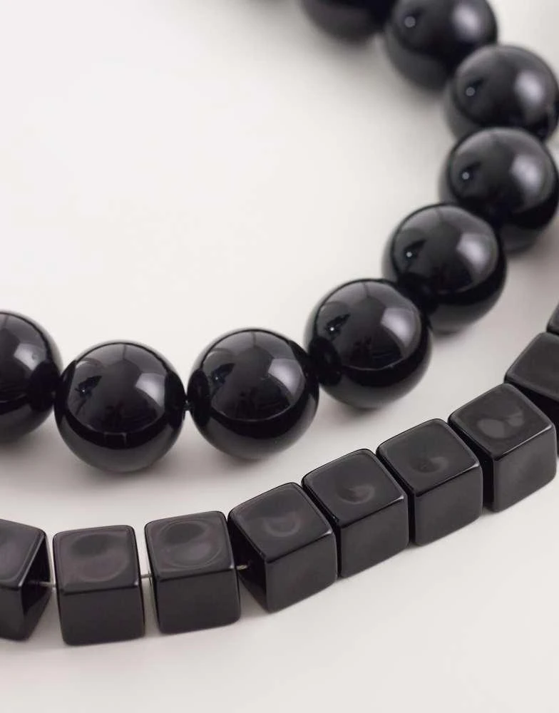 Reclaimed Vintage Reclaimed Vintage chunky longline beaded 2 pack necklaces in black 3