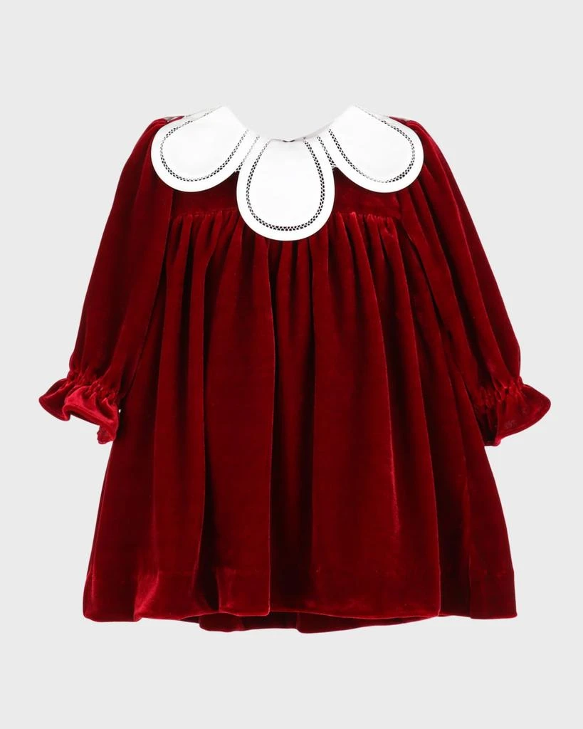 Luli & Me Girl's Petal Collar Velvet Dress, Size 12M-3 1