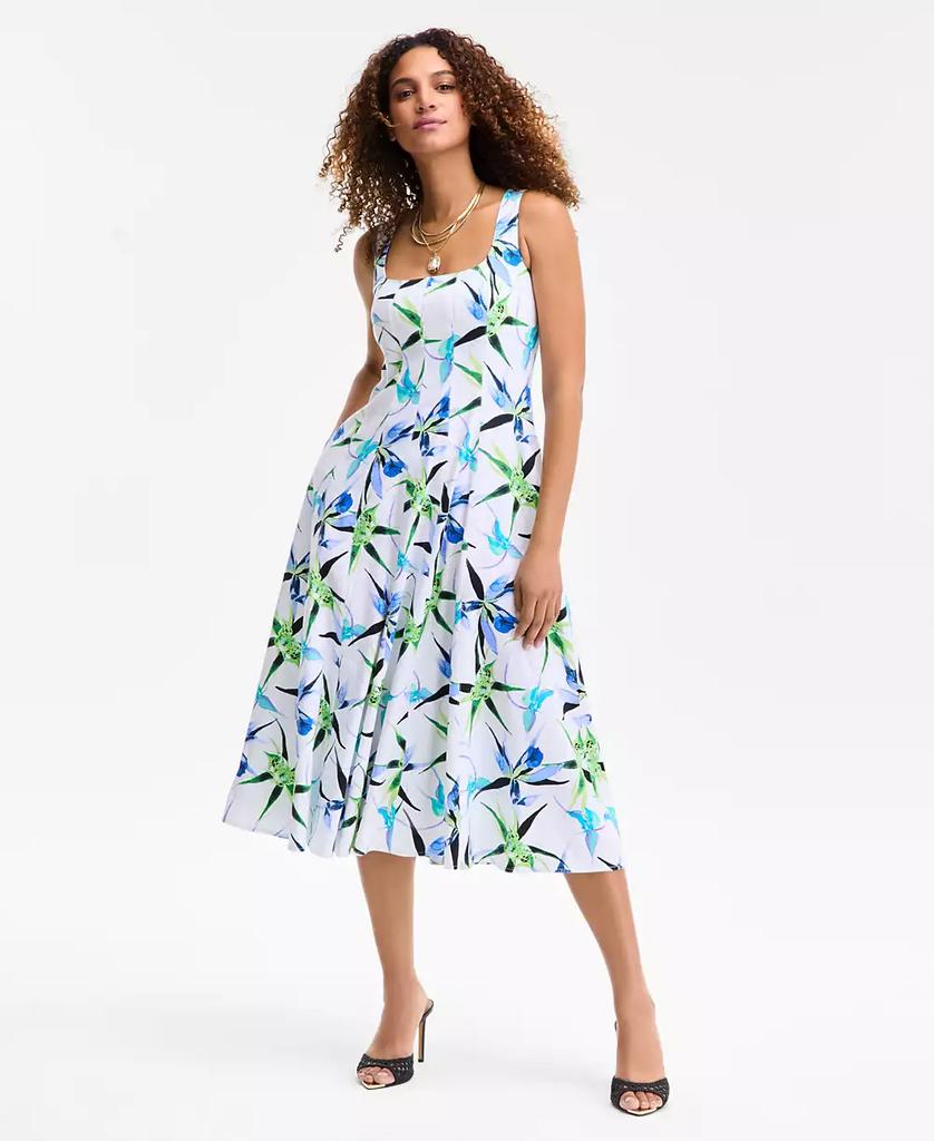 INC International Women's Printed Square-Neck Midi Dress, Exclusively at Macy's
