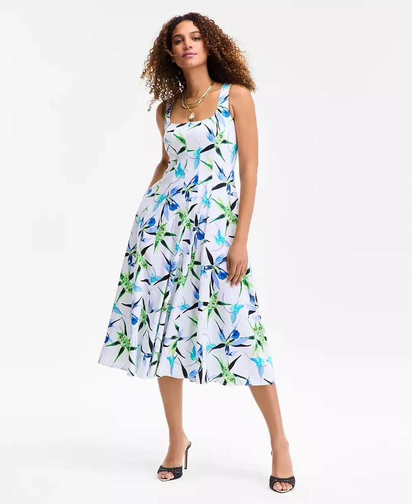 INC International Women's Printed Square-Neck Midi Dress, Exclusively at Macy's 1