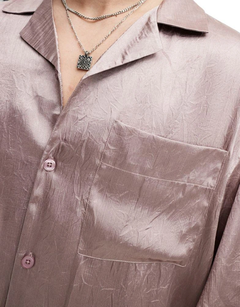 ASOS ASOS DESIGN short sleeve oversized bowling shirt with revere collar in dusty pink 3