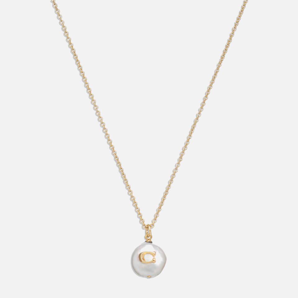 Coach Coach Coin C Faux Pearl Short Pendant Necklace