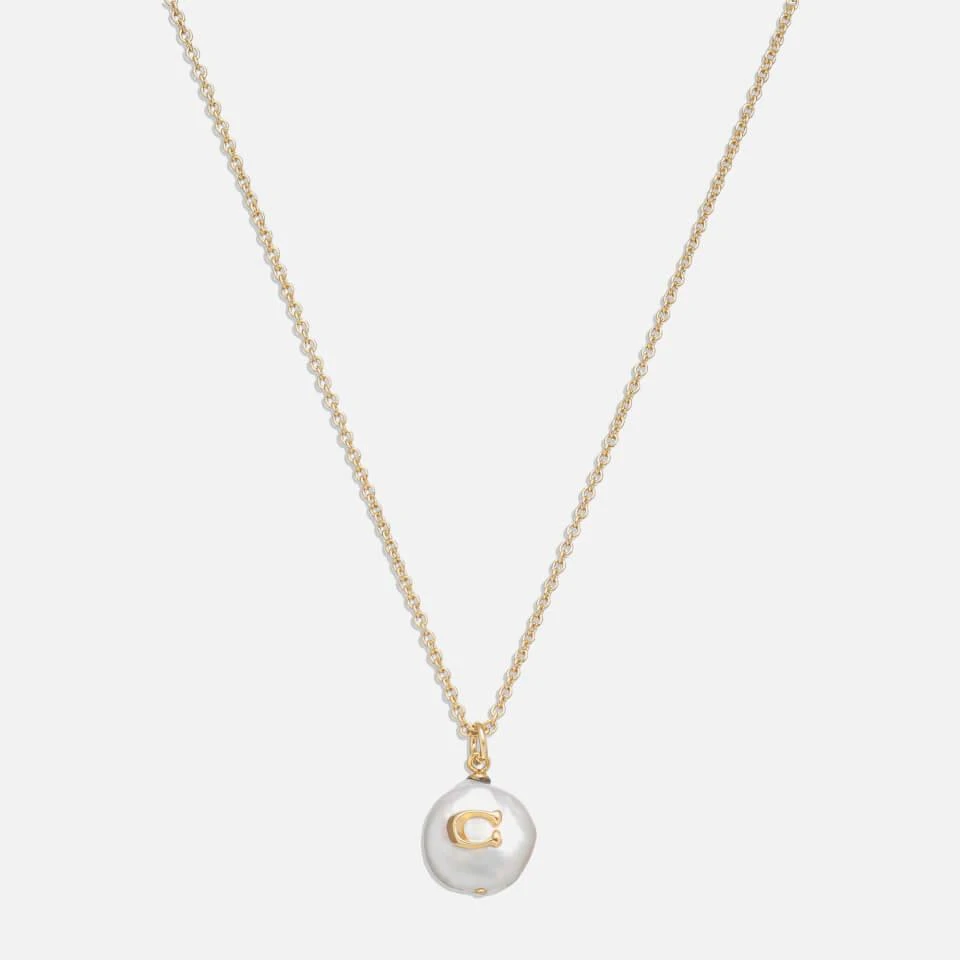 Coach Coach Coin C Faux Pearl Short Pendant Necklace 1