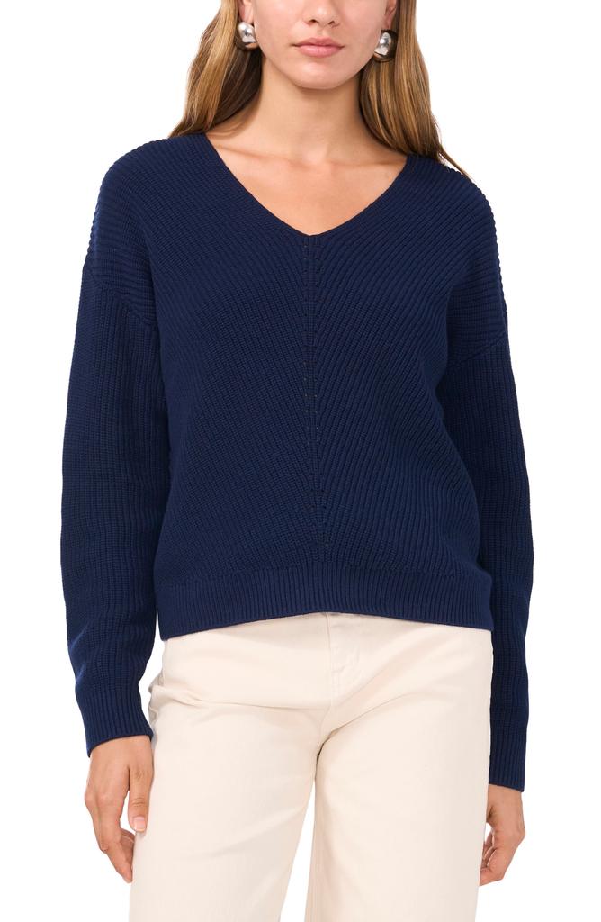 1. State Diagonal Rib V-Neck Sweater