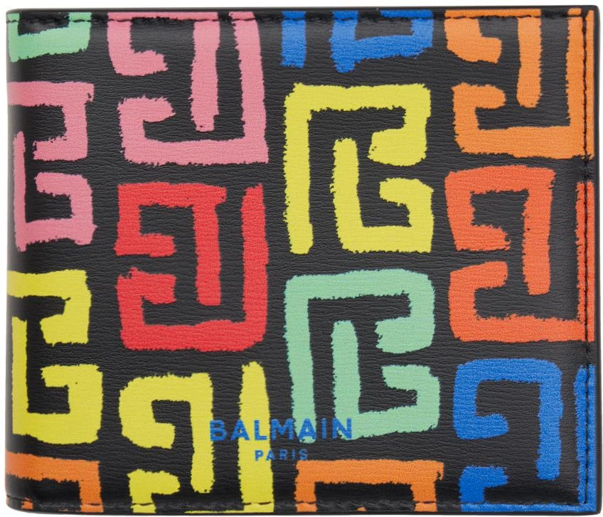 Balmain Black & Multicolor PB Labyrinth Billfold Wallet 1