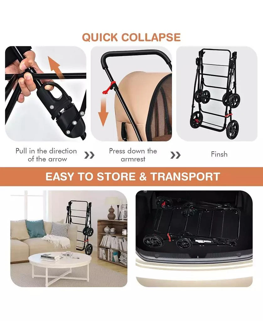 Ecooso 4-in-1 Double Pet Stroller with Detachable Carrier and Travel Carriage 7