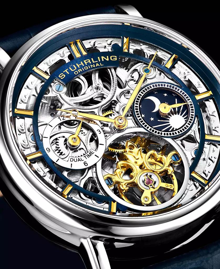 Stuhrling Men's Automatic Blue Alligator Embossed Genuine Leather Strap Watch 43mm