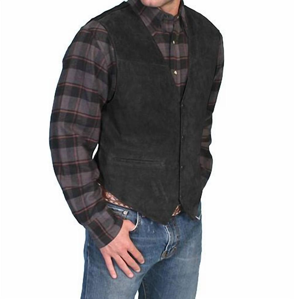 Scully Boar Suede Snap Front Vest In Black