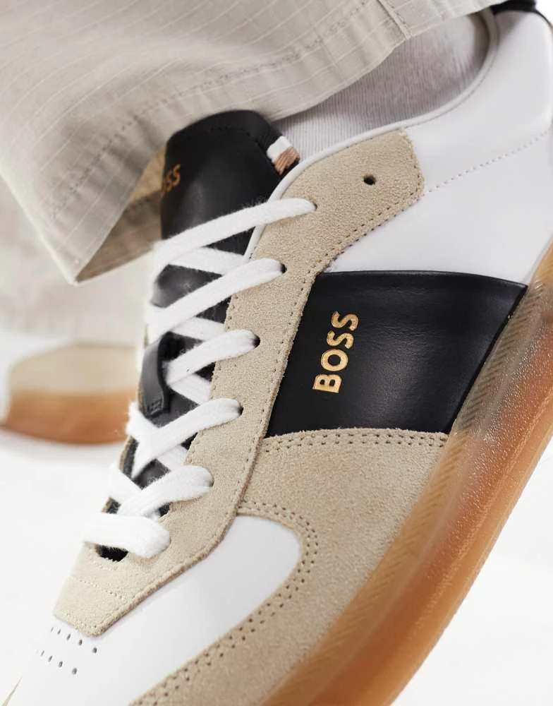 BOSS by Hugo Boss BOSS brandon trainers in white and beige 3